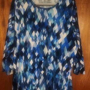 ALIA Womens Sapphire and Ivory Patterned Tunic